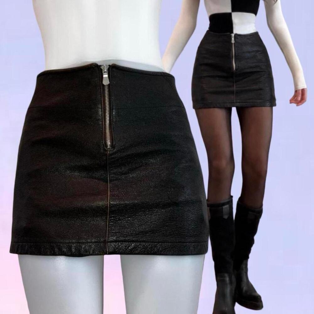 Vintage 90s y2k leather brown mini skirt